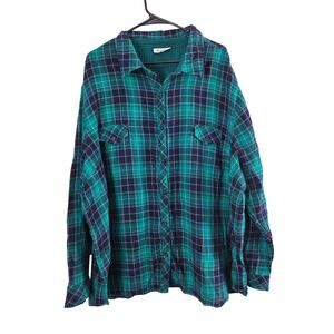 Serengeti Button Front Long Sleeve Top 4x Womens Plus Size Green Purple Cotton